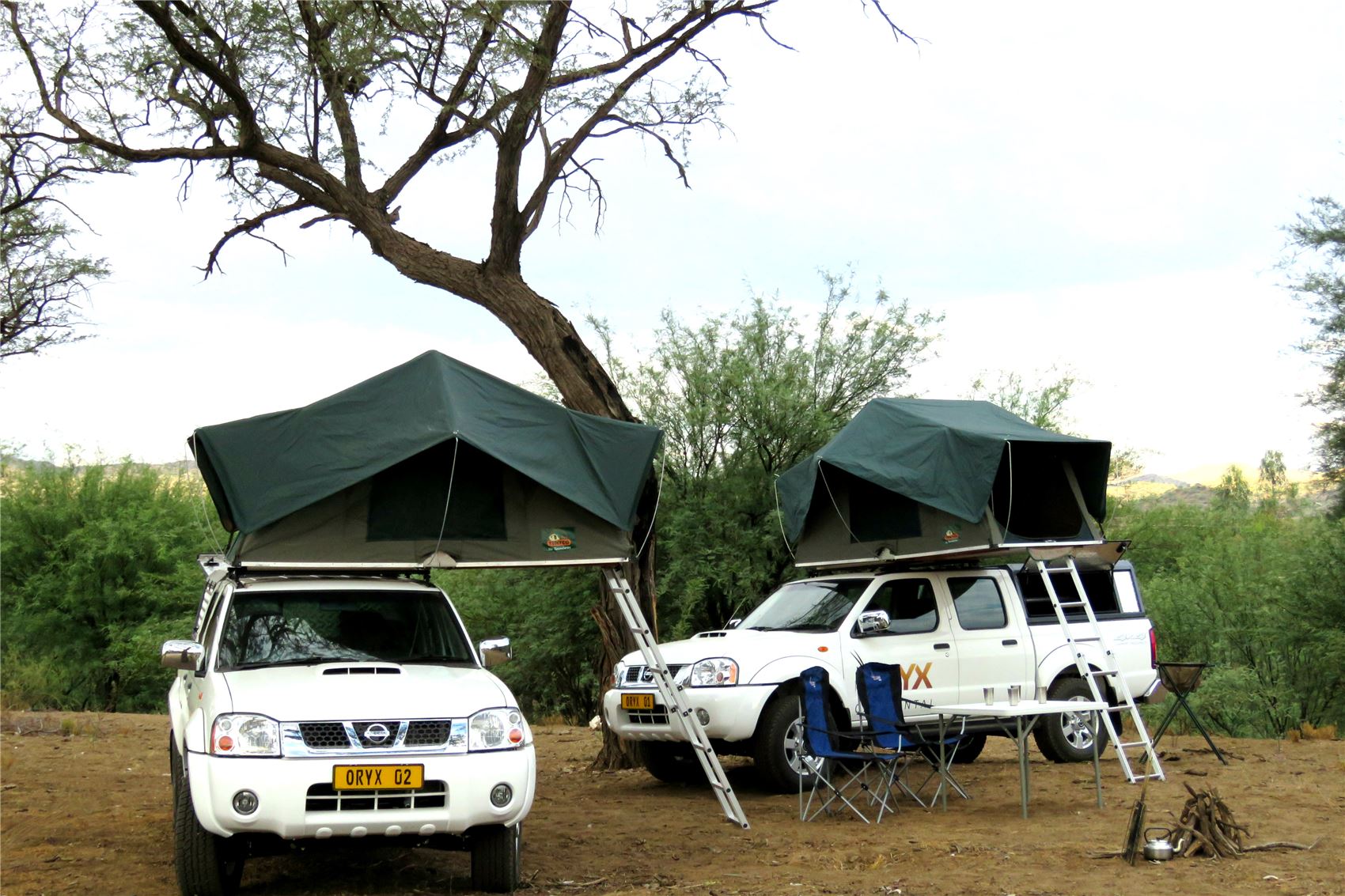 Camp setup with vehicles